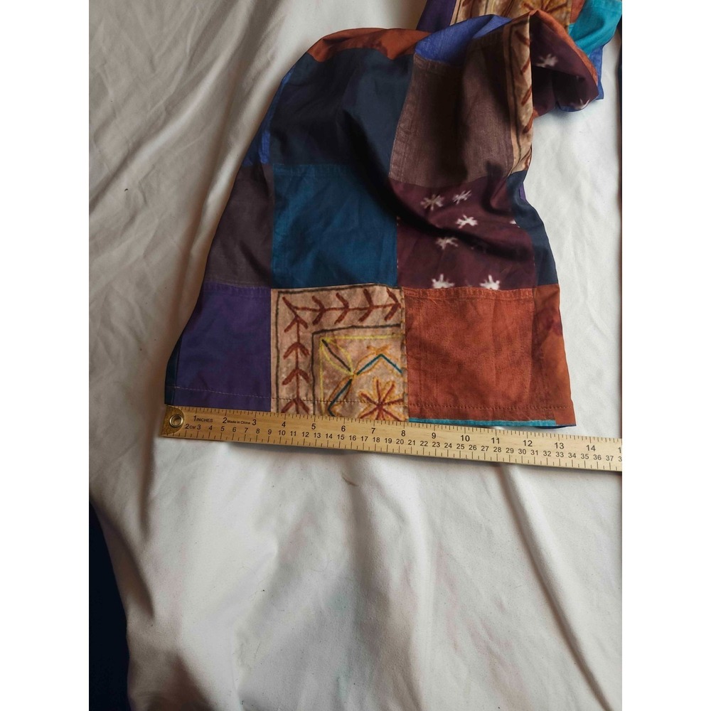 Romwe Patchwork Overalls Womens Size Large Brown Blue Boho Festival Artsy Casual - Picture 2 of 8